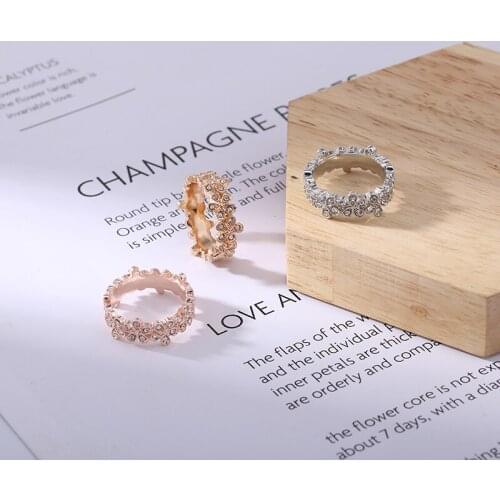 Buipoey Fashion Shiny Crystal Daisy Flower Rings For Women Men Original Rose Gold Silver Color Friendship Ring Jewelry Gift