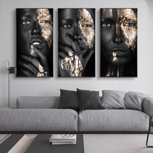 Black Gold Foil Gestures Art Canvas Print Painting African Black Skinn Women Living Room Wall Picture Home Decoration Poster
