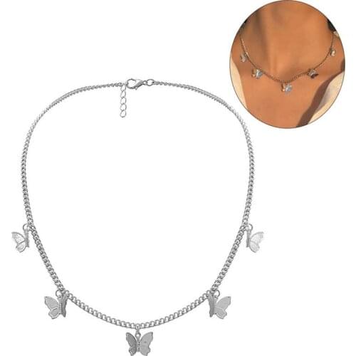 Coxeer 1pc Alloy Necklace Fashion Butterfly Decor Elegant Charm Necklace Pendant Necklace For Women Ladies Jewelry Accessories