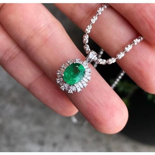 D314 Fine Jewelry Solid 18K White Gold AU750 Natural 1.43ct Green Emerald Gemstones Pendants for Women Fine Pendant Necklaces