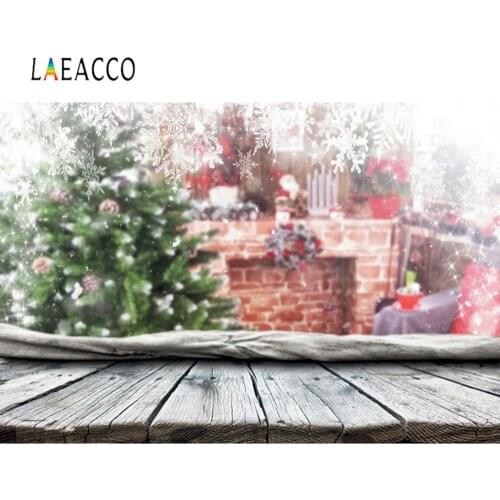 Winter Snowflake Fireplace Christmas Tree Gift Party Old Wood Floor Child Party Photo Background Photography Backdrop Photocall