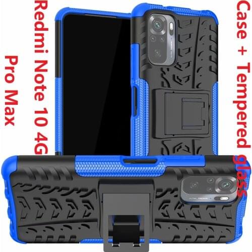 Hybrid For Xiaomi Redmi Note 10 Pro Max Hard Case Tempered Glass Soft PC Gel Armor Silicon Protection Redmi Note 10s Cover