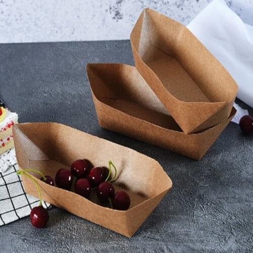2000pcs/lot New Kraft boat box open box Fried food packing box hot dog meatball tray meal box