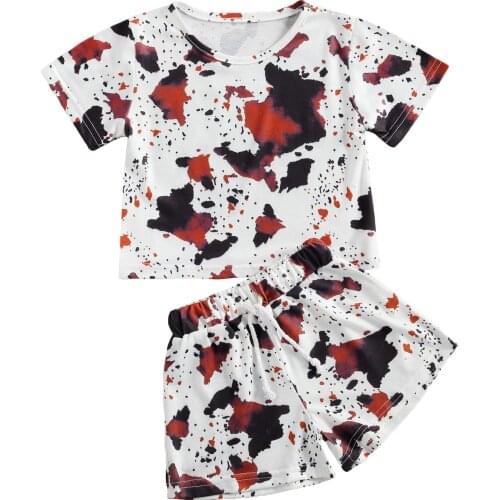 2 Pieces Kids Suit Set, Floral Print Round Collar Short Sleeve T-Shirt+ Shorts for Summer Autumn, White 2021 New