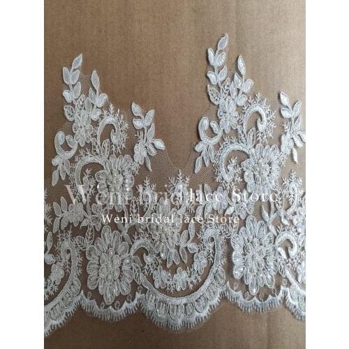 Beading Lace trim Ivory Lace 18CM Narrow Lace Trimming With Beads Sequins Border Wedding Veil
