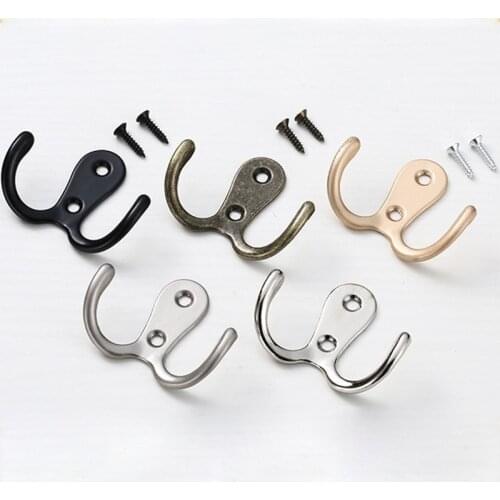 10pcs Coat Hooks 2 Hole Wall-mounted 2-Pronged Clothes Hook Towel Hook Coat Hanger for Robes Coats Hats Keys Towels Black