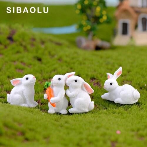 Mini Playing Rabbit figurine Animal Model Resin Craft micro landscape home decor miniature fairy garden decoration accessories
