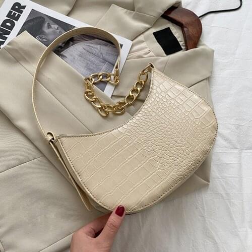 Fashion Alligator Pattern Underarm Bag Simple Women Solid Color PU Leather Shoulder Hobos Portable Street Purse