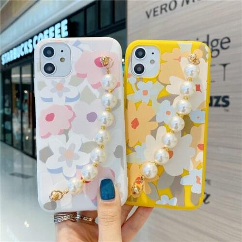 Fashion Pearl Bracelet Case For POCO M2 M3 X2 X3 F3 Pro GT Painting Flower Wristband Silicone Cover Redmi Note 8 9 10 Max 9T