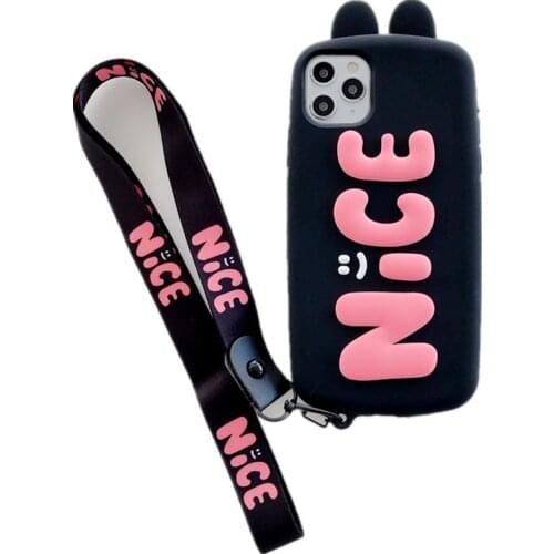 Fashion Cute 3D Rabbit Ear Case For IPhone 12 Mini 11 Pro XS Max X XR 7 8 Plus SE Soft Silicone Phone Cover With Neck Strap Rope