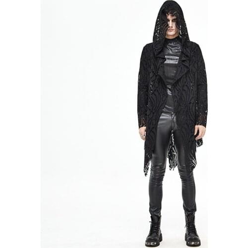 Gothic Dark Coat Cloak Long Spring And Autumn Thin Section Hollow Lace Irregular Mens Jacket Wizard Cloak