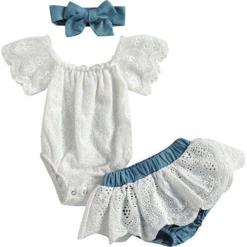 0-18M Newborn Infant Baby Girls Clothes Summer Short Sleeve Off Shoulder Lace Romper Tops+Tutu Shorts Dress Cotton Outfits