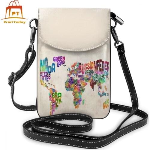 World Map Shoulder Bag World Map Leather Bag Crossbody Student Women Bags Slim Woman Shopper Trend Purse
