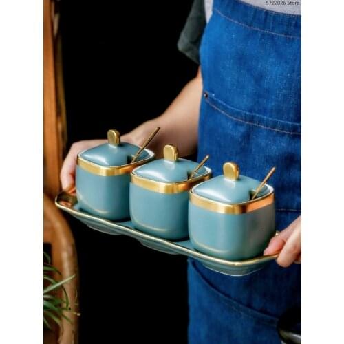 Nordic Luxury Blue Phnom Penh Salt Shaker Spice Box Ceramic House Spice Sugar Bowl Supplies Food Container Jars For Spices