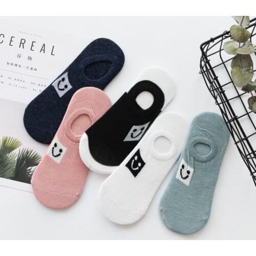 5 Pairs/lot Women Socks Smile face Cartoon Pattern Boat Sock for Summer Breathable Casual Girls Funny Fashion sock slippers
