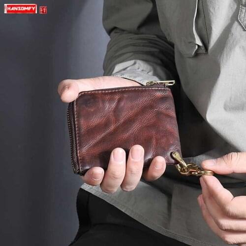 2020 New Mini Wallets Leather Mens Coin Purse Vintage Fold Mens Short Wallet Zipper Card Holder Small Wallet Coin Bag Original