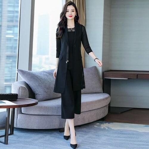 2019 spring and autumn new womens fashion temperament drape high waist wide leg pants three-piece