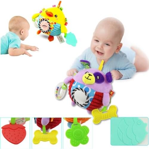 Stuffed Duck Rabbit Dog Owl Ball Newborn Rattles With Teether Baby Crib Stroller Pram Mobile Childrens Toys 0 12 Month Infant