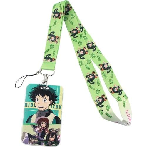 1pcs ZF2556 Anime Green Frog Girl My Hero School Boy Lanyard Credit Card ID Holder Student Travel Bus Business Card Cover Badge