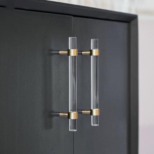 Nordic modern wardrobe cupboard door copper double hole color acrylic furniture handles drawer pull