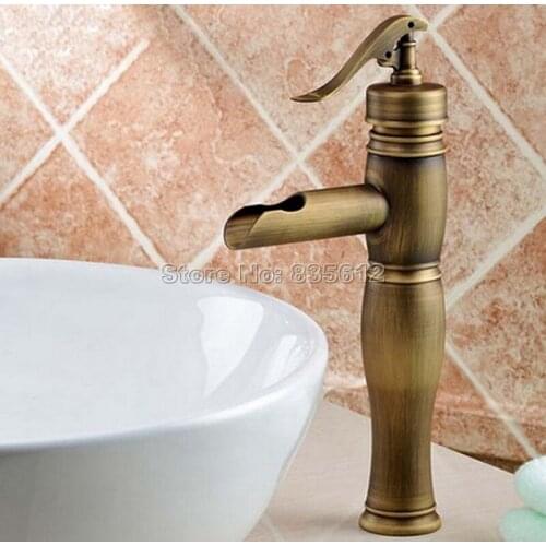 NEW "Water Pump Look " Style Bathroom Basin Faucet / Single Hole Deck Mounted Vessel Sink Classic Antique Brass Mixer Tap Wnf002