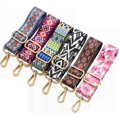 Ethnic Flower O Bag Gun Black Belt Bags Strap Nylon Shoulder 140cm Handles Ornament Handbags Cross Body Messenger For Bags