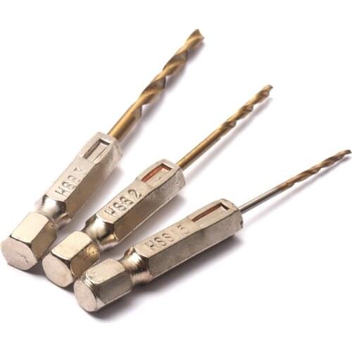 3Pcs 1.5/2/3mm HSS Drill Bit Titanium Coated With 1/4" Hex Shank Working for Metal Wood Aluminum Thin Iron Tool
