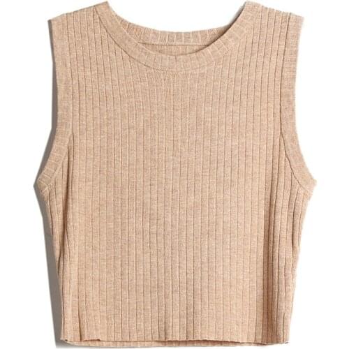 Knitted Sleeveless Crop Tops Women Cotton Tank Tops Black Summer Tops