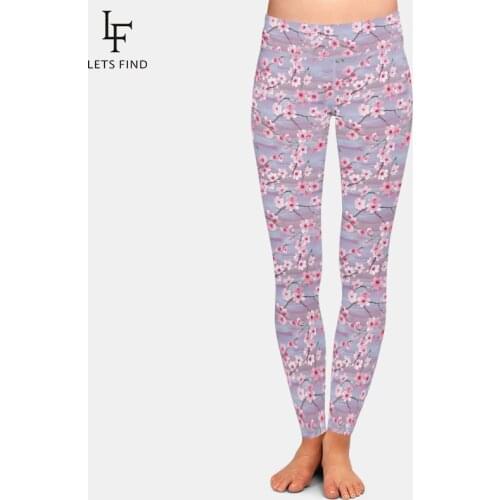 LETSFIND 2021 Spring Leggings 3D Beautiful Cherry Blossom Flowers Print High Waist Plus Size Soft Slim Fitness Leggings