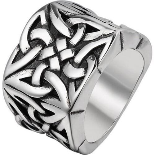 Vintage Nordic Viking Personality Stainless Steel Ring Charms Norse Celtic Knot Biker Ring For Men SWR0981A