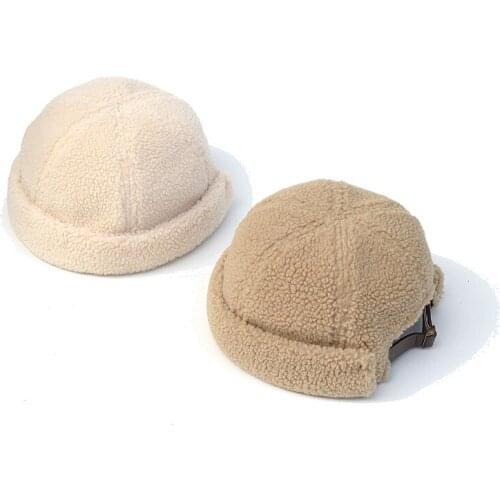 High-quality Brand Autumn and Winter Beret Lamb Hat Cute Landlord Hat Female Retro Yuppie Melon Leather Hat Beanies Warm Hat