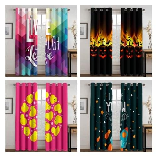 Living Room Shading 90% Decorative Curtain Flame Pumpkin Pattern Home Textile Decoration Bedroom Perforated Curtains