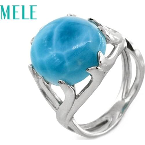 Top qualitr natural larimar 925 sterling silver rings for women and man,big oval gemstone with blue color fine trendy jewelry