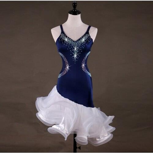 New Fashion Women Latin Dance Dress High-end Rhinestone Rumba Cha-cha Ballroom Competition Dance Dress White Big Swing Skirt