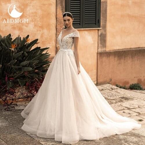 Aedmgh A-Line Elegant Wedding Dresses 2021 Sweetheart Off The Shoulder Vestido De Novia Lace Appliques Beading Robe De Mariee