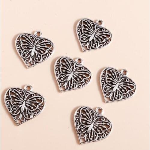 10pcs 22*23mm Bohemian Love Heart Charms DIY Fit Necklaces Pendants Earrings Making Hollow Butterfly Handmade Jewelry Findings