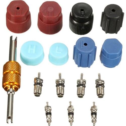 16pcs Air Conditioning Low pressure interface Kit Universal A/C System Cap & Valve Cores Seal Set For Most Cars Vehicles