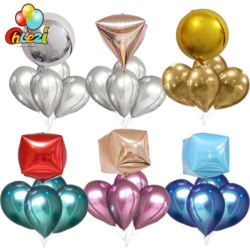 5pcs 3D round diamond square balloon+12 inch Chrome metal latex ballons Birthday party table idea decoration balloon baby shower