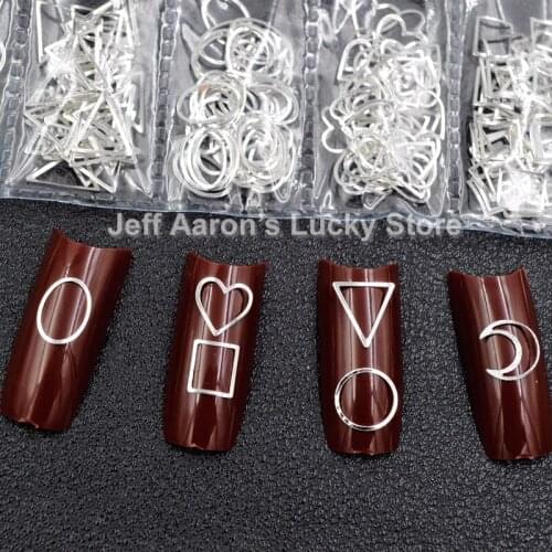 Mixed style alloy hollow 3d nail art decorations frames circle nails accessoires Metal Triangle Rectangular Ellipse Round Heart