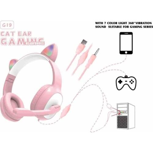 Wireless Cute Cat Ear Headphones Bluetooth Headset LED Stereo Music Helmet Phone With Mic Flash Lights Earphone For Kids Gifts