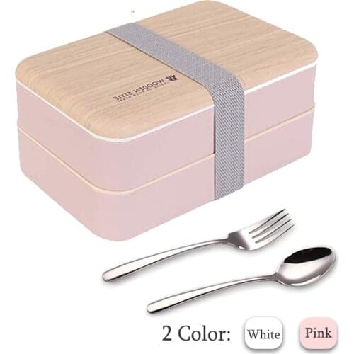 Bignosedeer Microwave Bento Box Wheat Straw Child Lunch Box with Spoon fork Leak-Proof Bento Lunch Box For Kids School Food