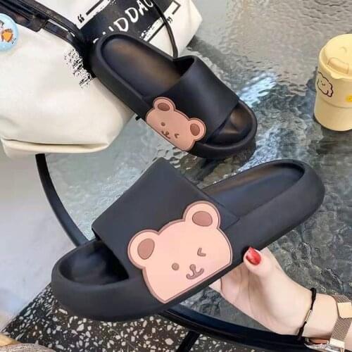 Bear Slippers Womens Summer Flip-Flops Sandals 2021 Platform Casual House of Sunny Kawaii Home Outdoor Soft Slides