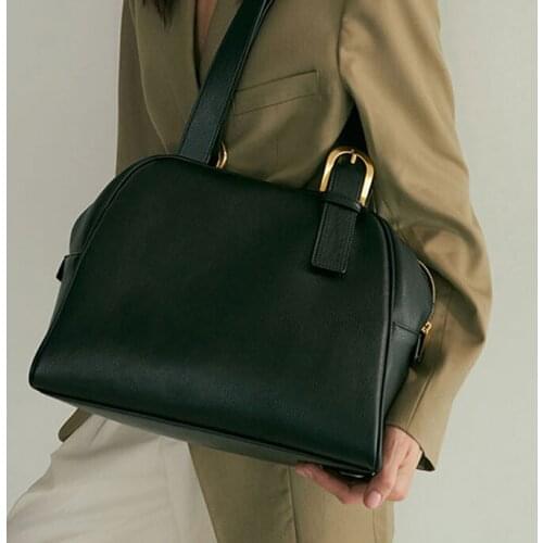 Women Real Leather Big Briefcase Large Capacity Business Shoulder Crossbody Bag Black Fashion Handbag