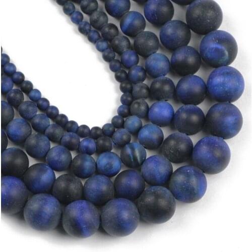 Matte Natural Dark Blue Tiger Eye Stone Beads 4/6/8/10/12mm Round Loose Spacer Beads For Jewelry Making DIY Bracelet Necklace