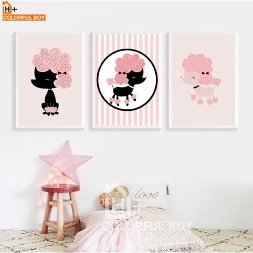 COLORFULBOY Pink Tidy Dog Wall Art Canvas Painting Posters And Prints Animal Wall Pictures Kids Room Girls Bedroom Decor