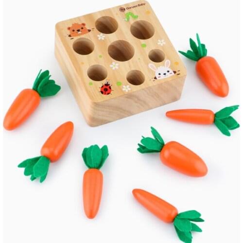 Wooden Toys Baby Montessori Toy Set Pulling Carrot Shape Matching Size Cognition Montessori Educational Toy Wooden Toys