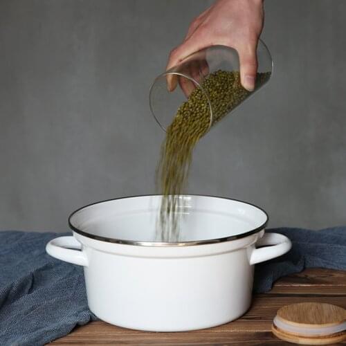 Japanese style porcelain enamel pan thicken high soup hot pot stew pure white color saucepot stew pan glass lid kitchen tool