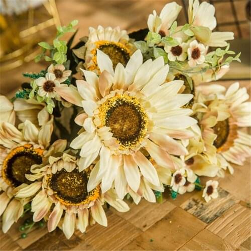Retro Artificial Sunflower Bouquet for Home Desktop Decor Silk Flower Daisy DIY Decorative Flowers for Garden Wedding TS2
