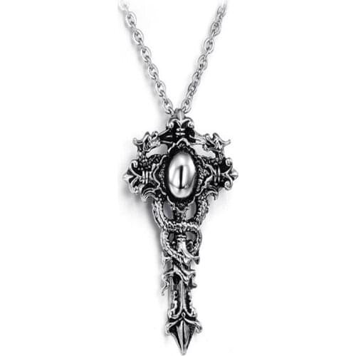 Quality Jewelry Double Dragon Pendant Necklace Chain punk style Ssangyong Play White Bead Necklace Men Gift