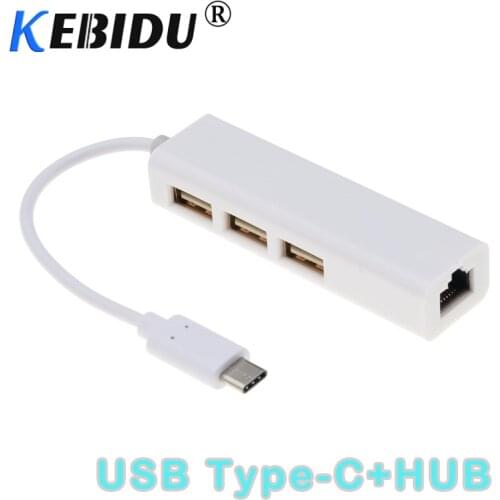 Kebidu Type C To Ethernet LAN RJ45 Cable Adapter 3 Ports USB2.0 HUB Network Card High Speed Data Transfer Adapter For Macbook